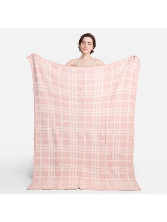 COMFYLUXE Other - COMFYLUXE Pink White Plaid Cozy Super Soft Plush Reversible Throw Blanket 50x60